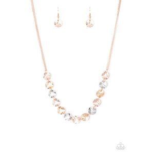 Paparazzi Simple Sheen Rose Gold Silver Disks Collar Short Necklace Earrings Set